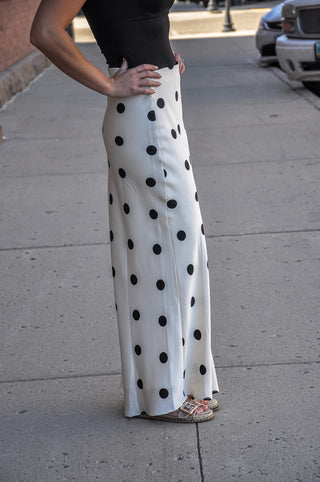 Polka Dot Satin Midi Skirt