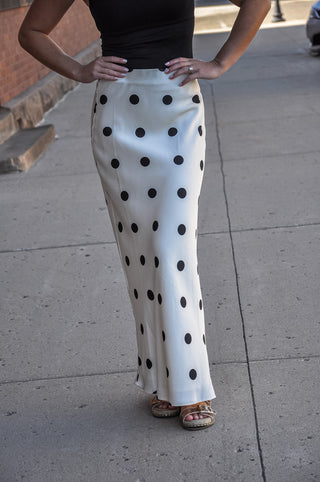 Polka Dot Satin Midi Skirt