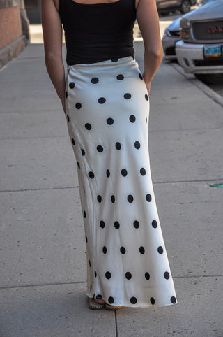 Polka Dot Satin Midi Skirt
