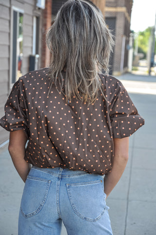 Polka Dot Short Bubble Sleeve Cropped Top