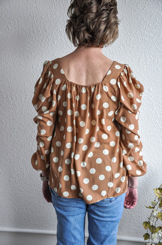 Polka Dot Square Neck Balloon Sleeve Blouse