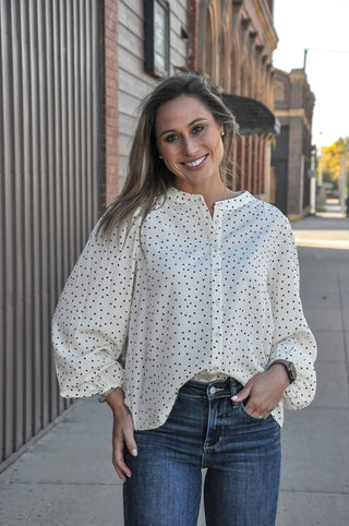 Polka Dot Stand Collar Shirt