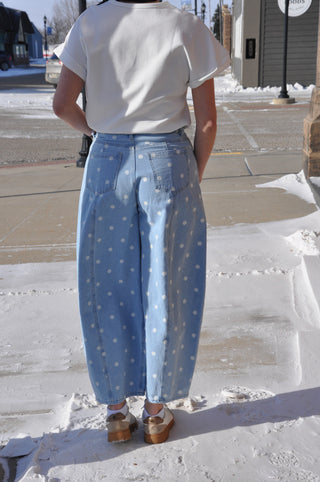 Polka  Printed Wide Barrel Pants
