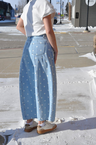 Polka  Printed Wide Barrel Pants