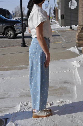 Polka  Printed Wide Barrel Pants