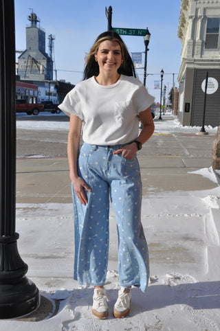 Polka  Printed Wide Barrel Pants