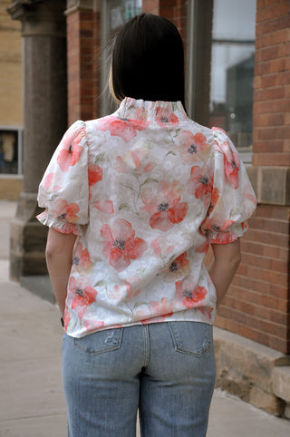 Poppy Red Floral SS Top, view 3