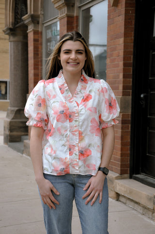 Poppy Red Floral SS Top