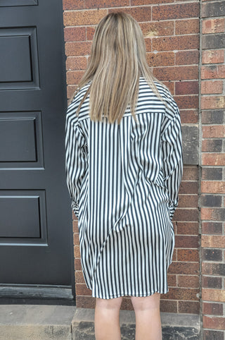 Practical Stripe Shirt Mini Dress