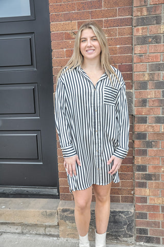 Practical Stripe Shirt Mini Dress