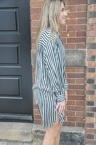 Practical Stripe Shirt Mini Dress