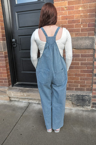 Preppy Pinstriped Open Pocket Jumpsuit