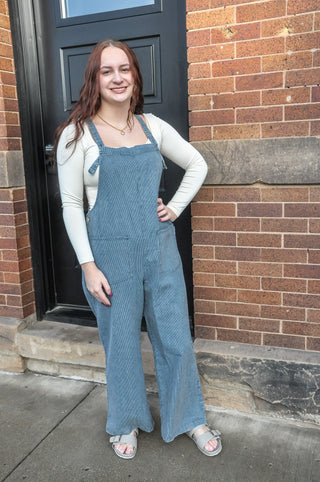 Preppy Pinstriped Open Pocket Jumpsuit