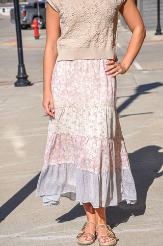 Print With Lace Detail Maxi Skirt