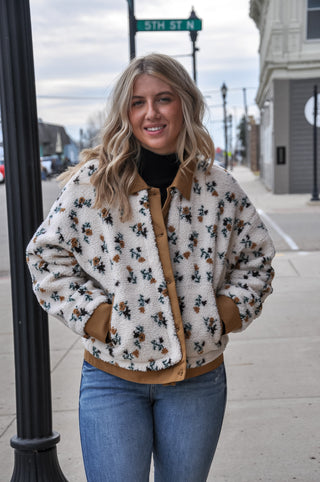 Printed Contrast Button Down Sweater