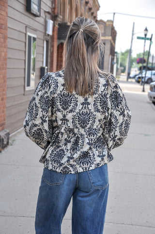 Printed Front Tied Top w/Balloon Sleeve, view 5