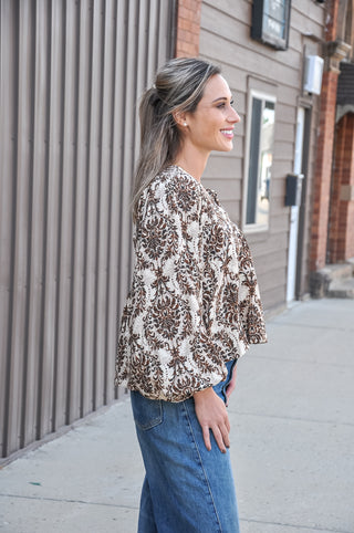 Printed Front Tied Top w/Balloon Sleeve, view 4