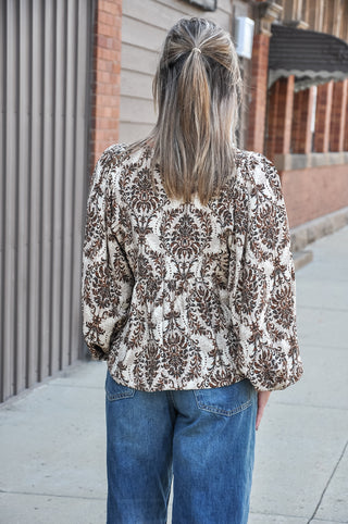 Printed Front Tied Top w/Balloon Sleeve, view 6