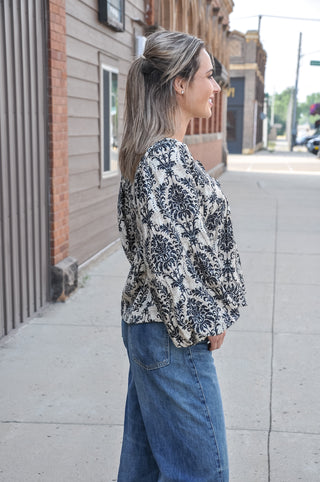 Printed Front Tied Top w/Balloon Sleeve, view 3