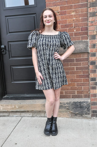 Printed Smocked Square Neck Dress