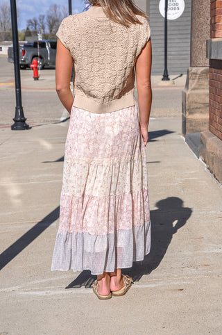 Print With Lace Detail Maxi Skirt