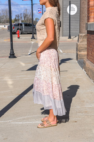 Print With Lace Detail Maxi Skirt