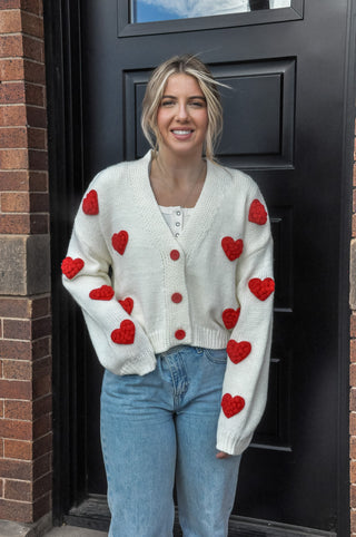 Puff Heart Button Down Cardigan