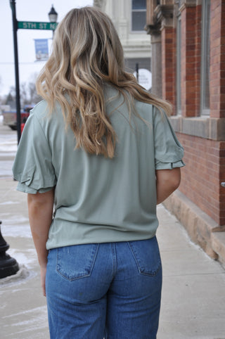Sage Short Sleeve with Puff Sleeve Detail Top