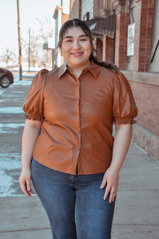 Puff Short Sleeve Pleather Top