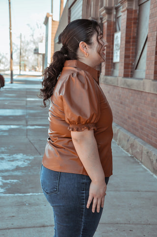 Puff Short Sleeve Pleather Top