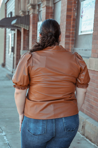 Puff Short Sleeve Pleather Top