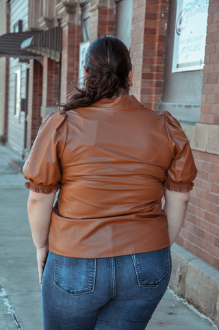 Puff Short Sleeve Pleather Top