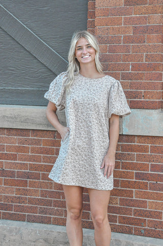 Puff Sleeve Jacquard Dress