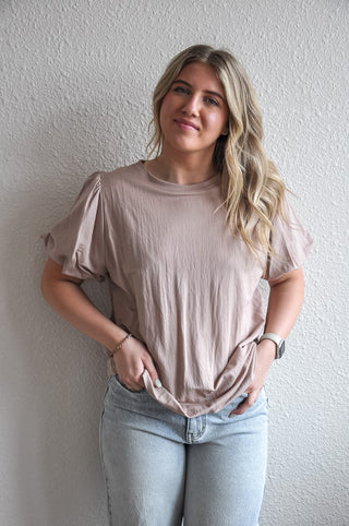 Puffy Sleeve Round Neck Top