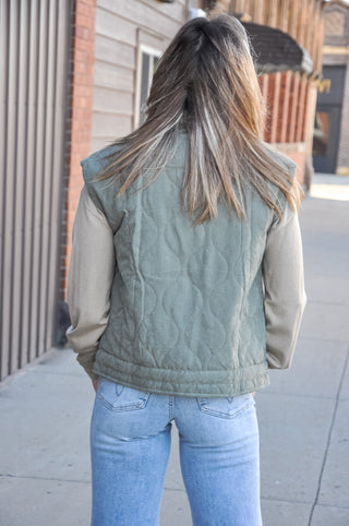 Quilted Mock Neck Zip-Up Puffer Vest w/ Pockets