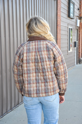 Quilted Plaid Raglan Sleeve Button-Front Jacket