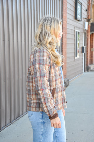 Quilted Plaid Raglan Sleeve Button-Front Jacket