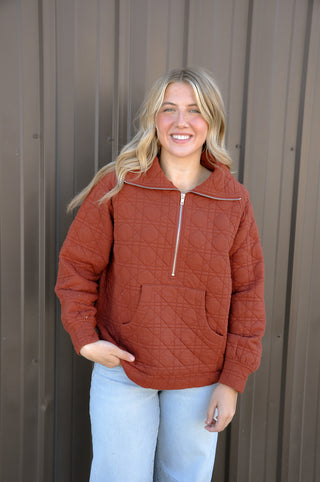 Quilted High Collar Zip Up Sweatshirt