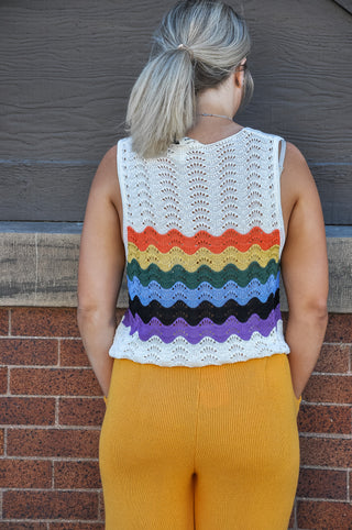 Rainbow Crochet Sweater Tank Top