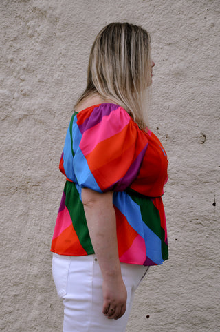 Rainbow Stripes Peplum Short Sleeve