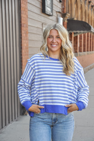 Raw Edge Details Striped High-Low Top