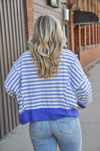 Raw Edge Details Striped High-Low Top