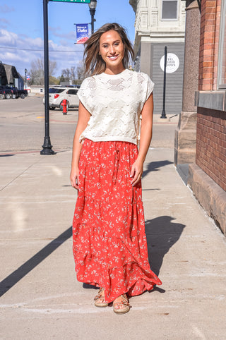 Red Floral Tiered Maxi Skirt