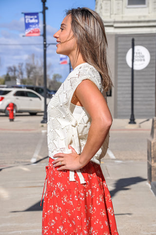 Crocheted Side Tie Cropped Vest