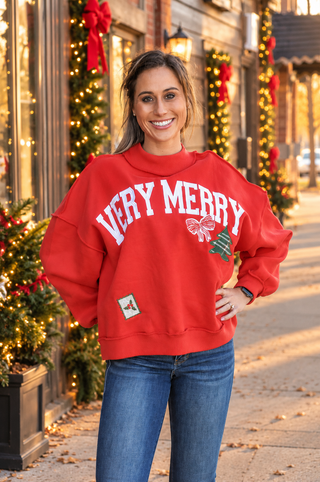 Red Very Merry Vintage Mock Sweatshirt