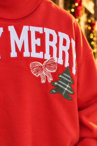 Red Very Merry Vintage Mock Sweatshirt