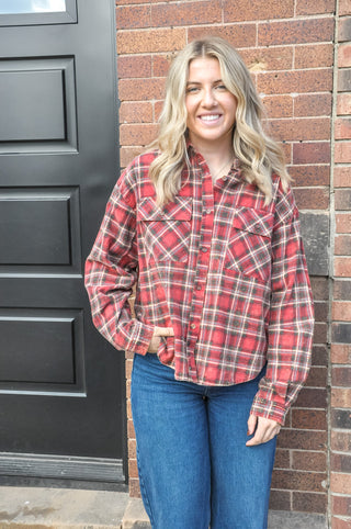 Reeva Red Plaid Crop Shirt