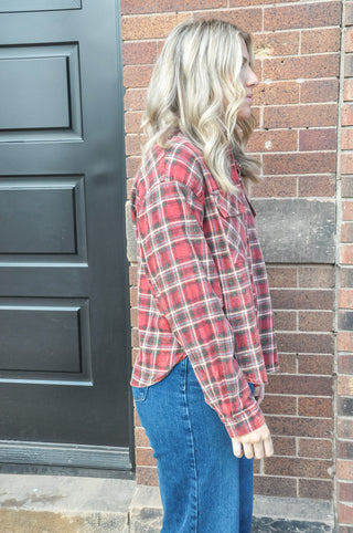 Reeva Red Plaid Crop Shirt