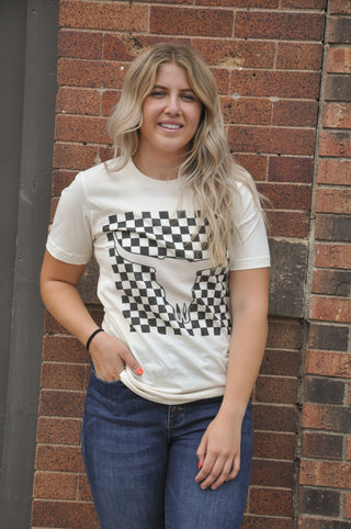 Retro Longhorn Checkered Graphic Tee