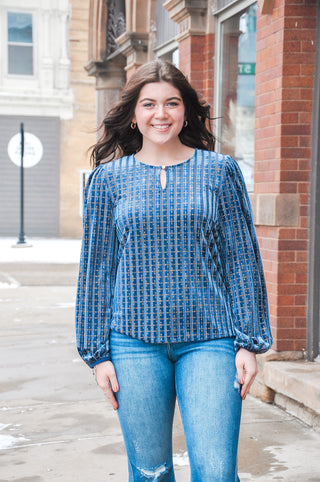 Rhinestone Striped Velvet Blouse